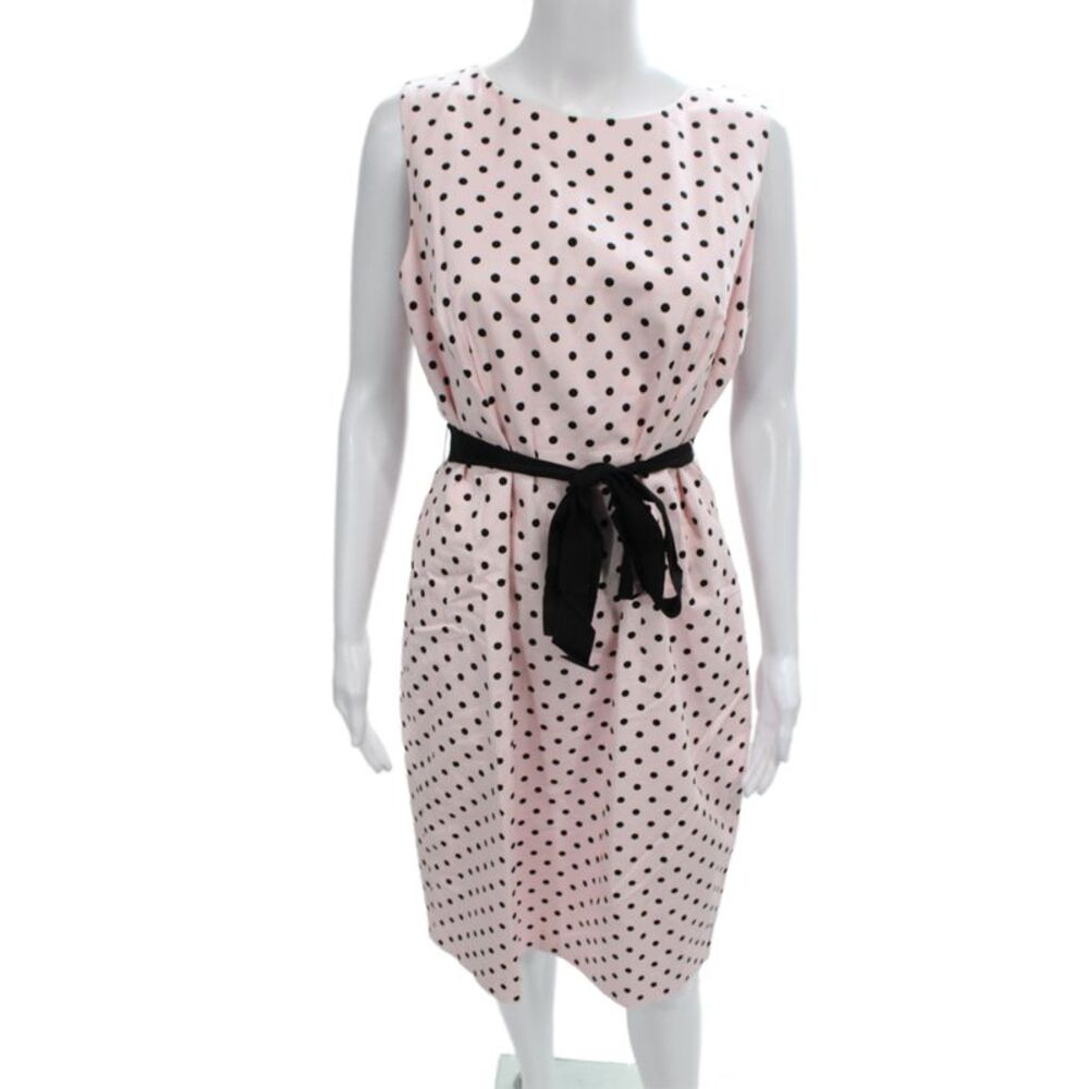 Hobbs London Women Sheath Dress Pink Polka Dot Boat Neck Sleeveless Size 10